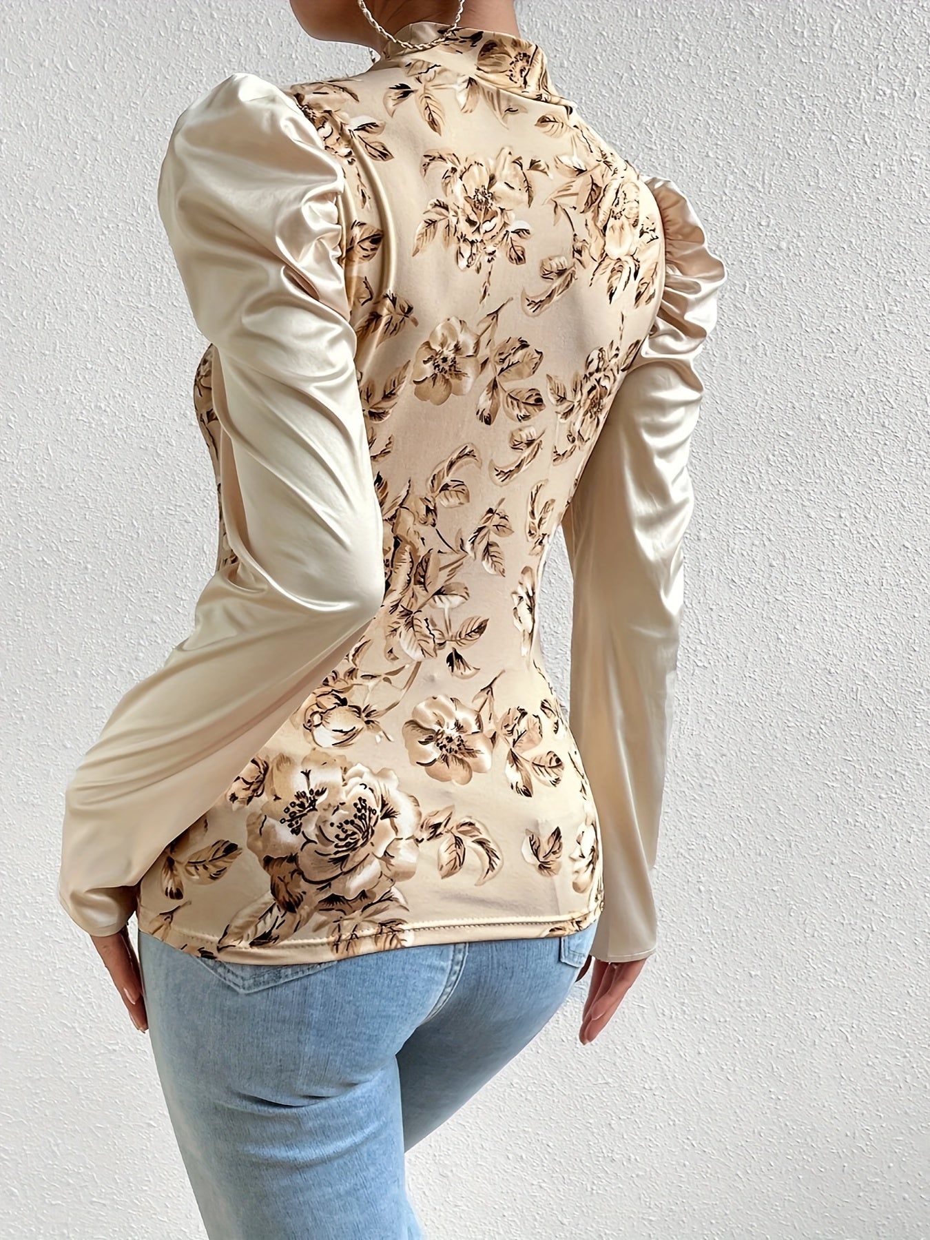 Floral Print Mock Neck Blouse