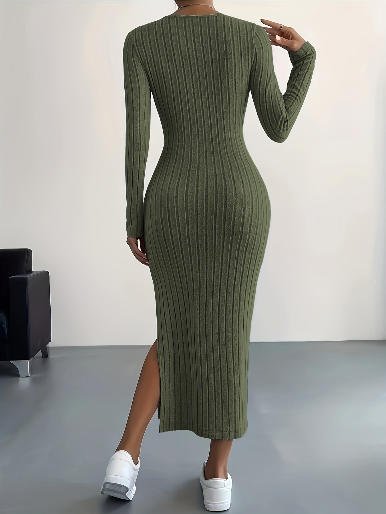 Ribbed Knit Long Sleeve Dress