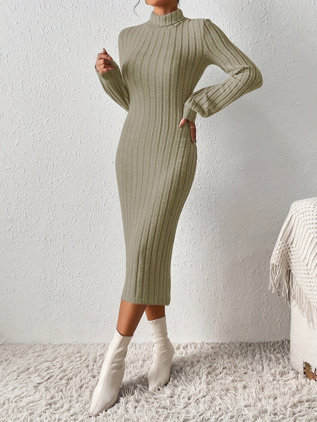 Ribbed Solid Bodycon Dress