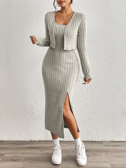 Elegant Solid Two-piece Dress Set