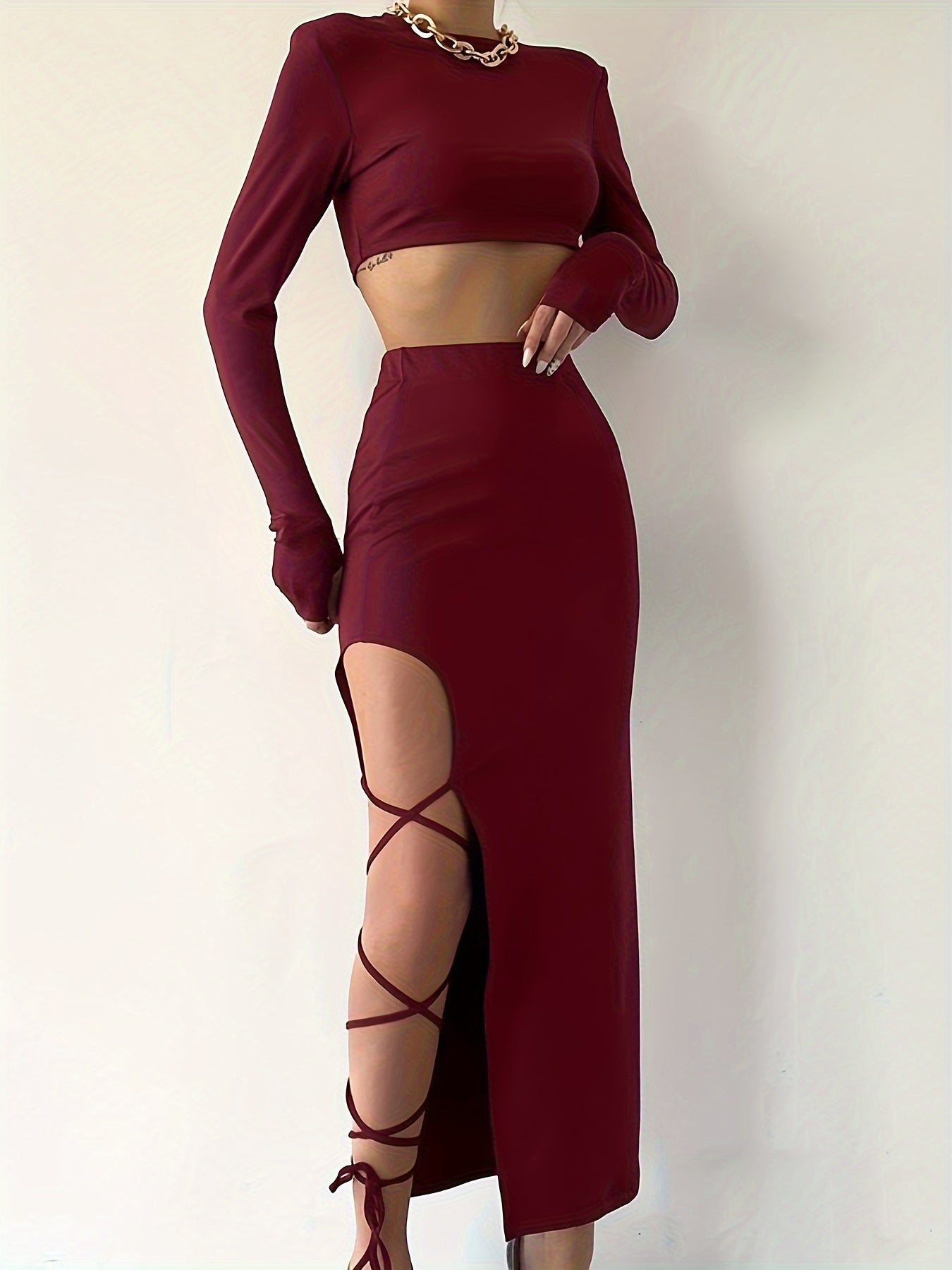 Solid Color Sexy Skirt Set