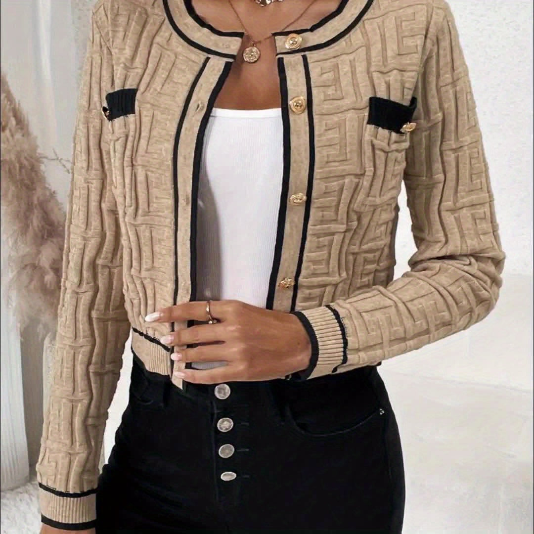 Contrast Trim Button Front Knit Cardigan