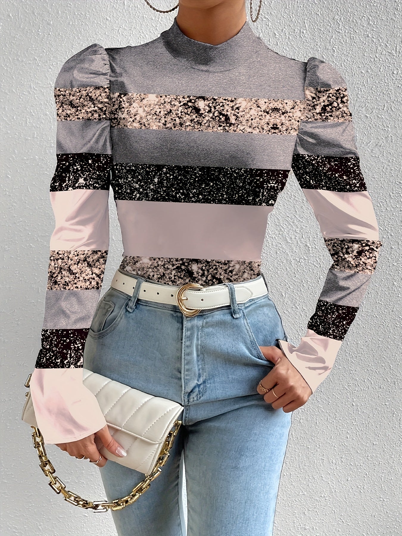 Floral Print Mock Neck Blouse