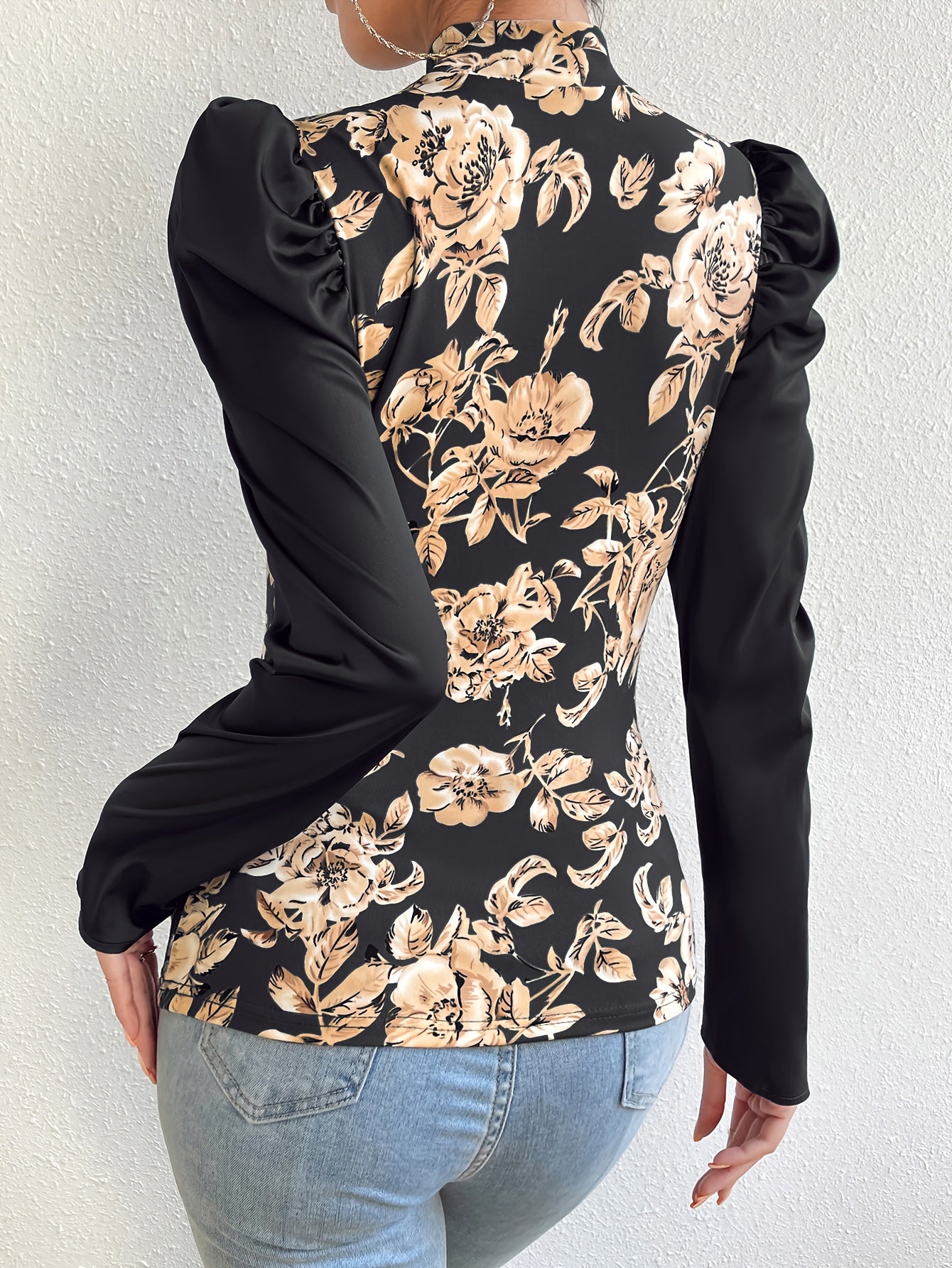 Floral Print Mock Neck Blouse