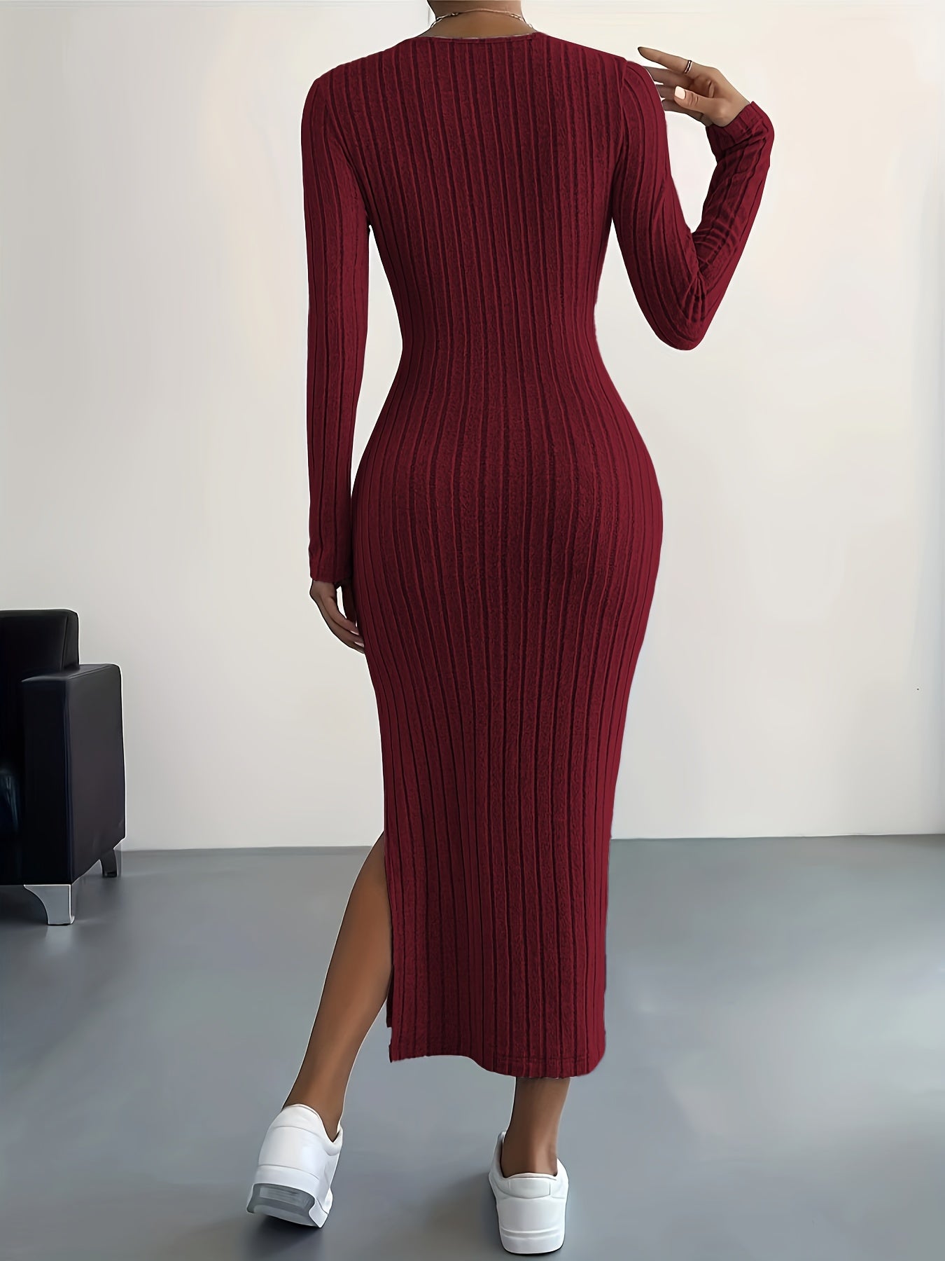 Ribbed Knit Long Sleeve Dress